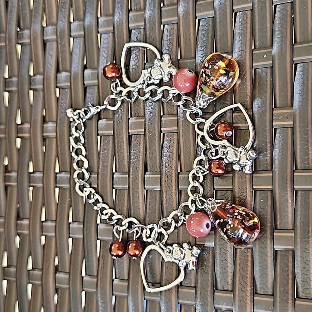 Heart Teddy Bear Decorative Bulb Charm Bracelet